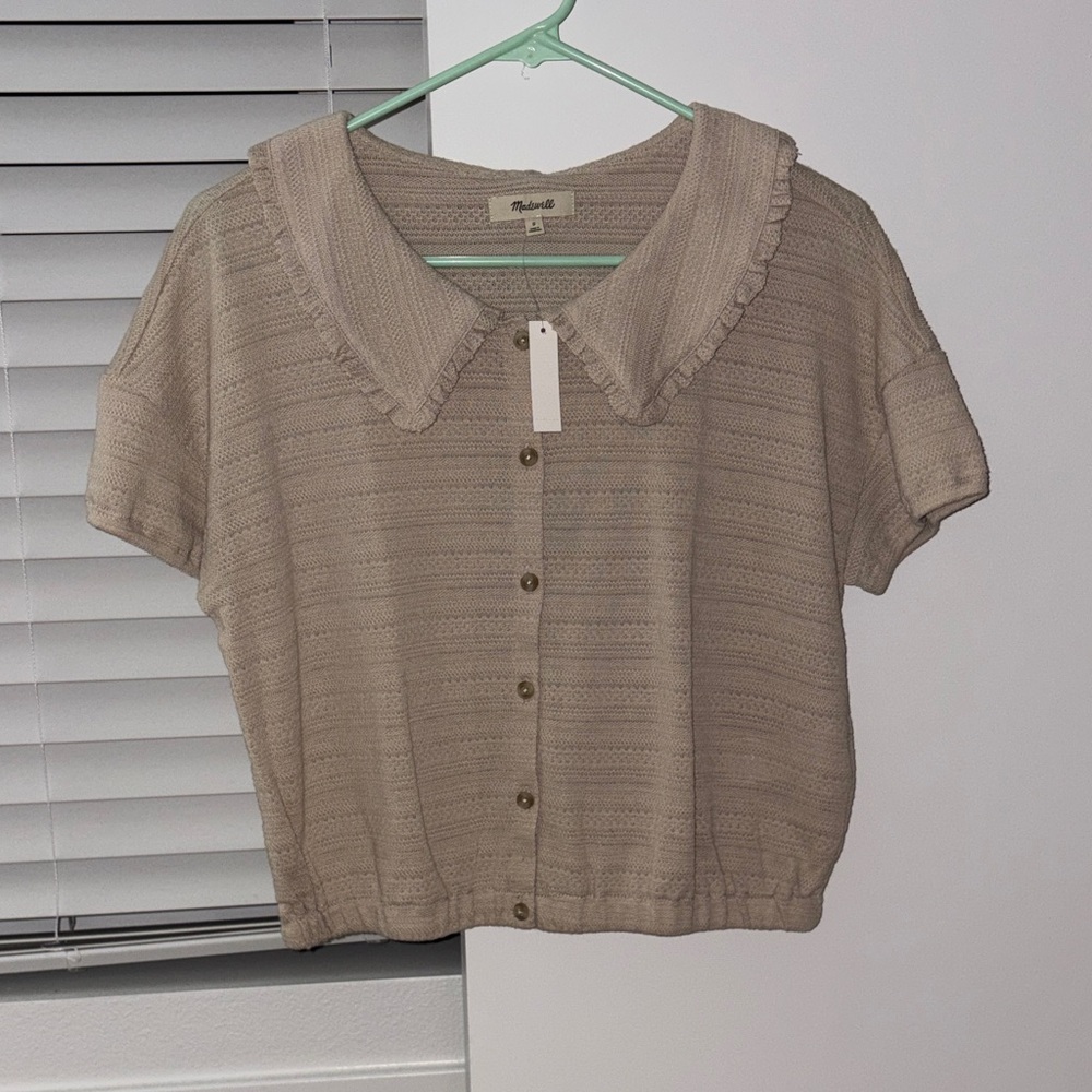NWT Madewell Cream Peter-Pan S/S Top sz S